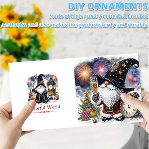 6PCS DIY Diamond Art Greeting Cards New Year Gnome Congratulations Cards  Gifts