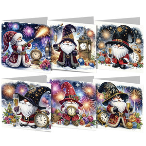 6PCS DIY Diamond Art Greeting Cards New Year Gnome Congratulations Cards  Gifts