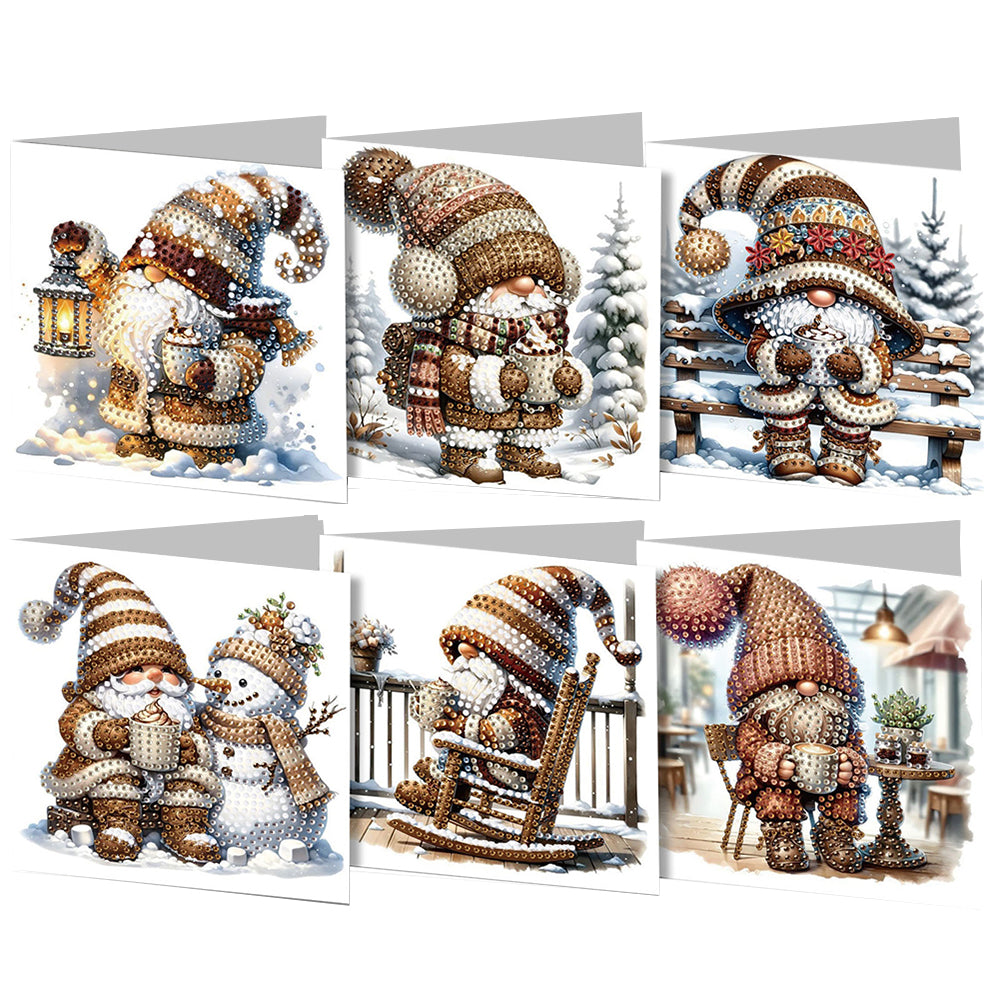 6PCS DIY Diamond Art Greeting Cards Winter Gnome Congratulations Cards  Gifts
