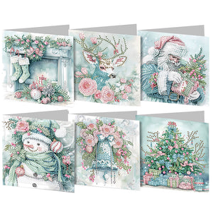 6PCS DIY Diamond Art Greeting Cards Winter Christmas Congratulations Cards Gifts