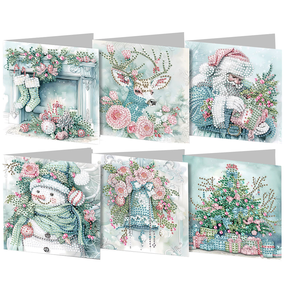 6PCS DIY Diamond Art Greeting Cards Winter Christmas Congratulations Cards Gifts