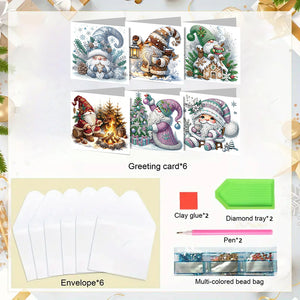6PCS DIY Diamond Art Greeting Cards Winter Gnome Congratulations Cards  Gifts