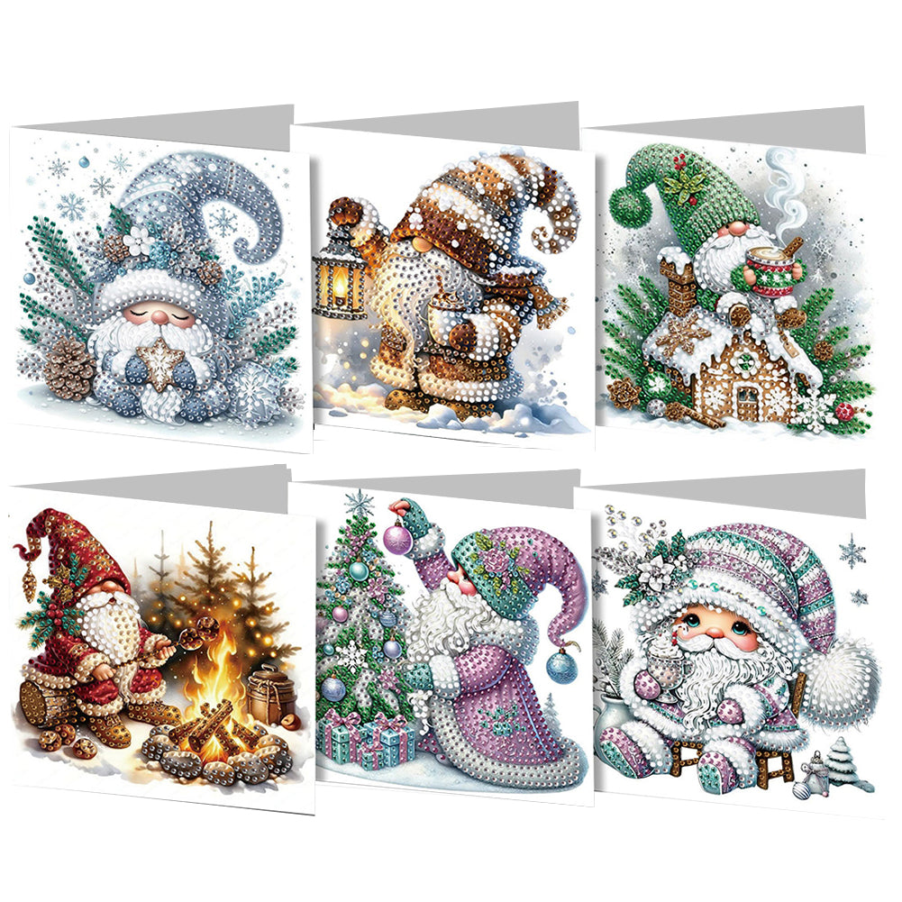 6PCS DIY Diamond Art Greeting Cards Winter Gnome Congratulations Cards  Gifts