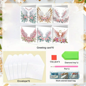 6PCS DIY Diamond Art Greeting Cards Flower Wings Congratulations Cards  Gifts