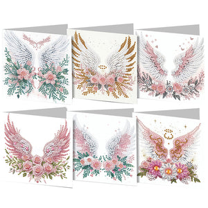 6PCS DIY Diamond Art Greeting Cards Flower Wings Congratulations Cards  Gifts