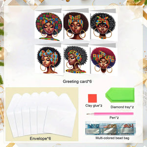 6PCS DIY Diamond Art Greeting Cards Black Girl Congratulations Cards  Gifts