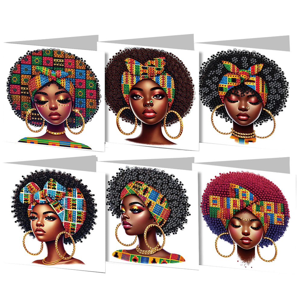 6PCS DIY Diamond Art Greeting Cards Black Girl Congratulations Cards  Gifts