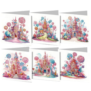 6PCS DIY Diamond Art Greeting Cards Candy Castle Congratulations Cards  Gifts