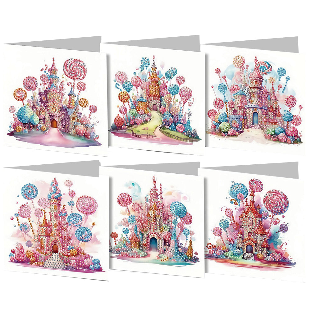 6PCS DIY Diamond Art Greeting Cards Candy Castle Congratulations Cards  Gifts