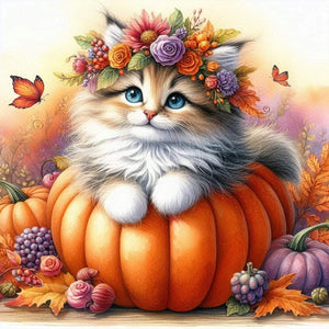 Halloween Pumpkin Cat 40*40CM(Canvas) Full Round Drill Diamond Painting