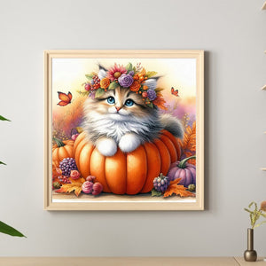 Halloween Pumpkin Cat 40*40CM(Canvas) Full Round Drill Diamond Painting