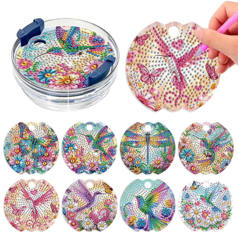 8pcs Hummingbird DIY Diamond Art Cup Lid Accessories Bling Tumbler Lid Plate