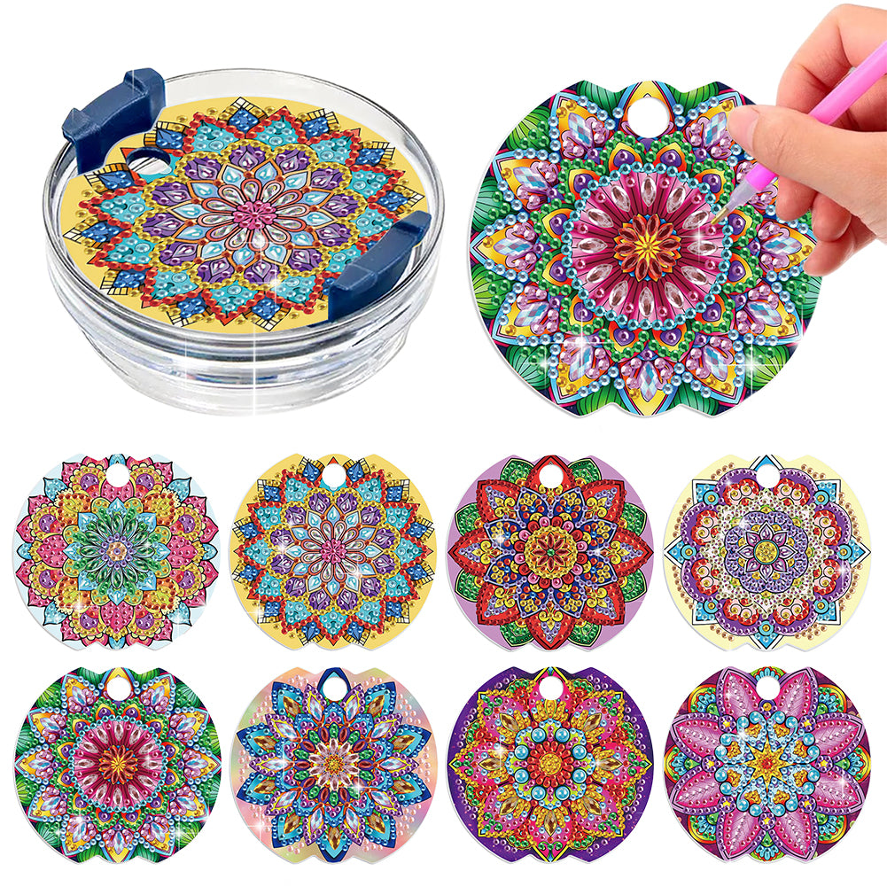 8pcs Mandala DIY Diamond Art Cup Lid Accessories Bling Tumbler Lid Plate