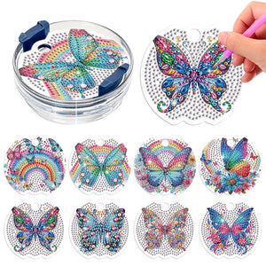 8pcs Butterfly DIY Diamond Art Cup Lid Accessories Bling Tumbler Lid Plate