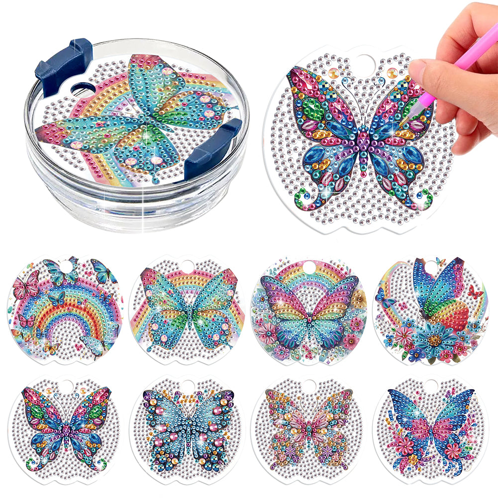 8pcs Butterfly DIY Diamond Art Cup Lid Accessories Bling Tumbler Lid Plate