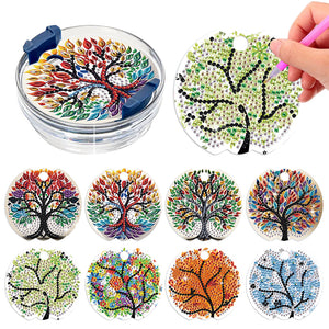 8pcs Tree DIY Diamond Art Cup Lid Accessories Bling Tumbler Lid Plate