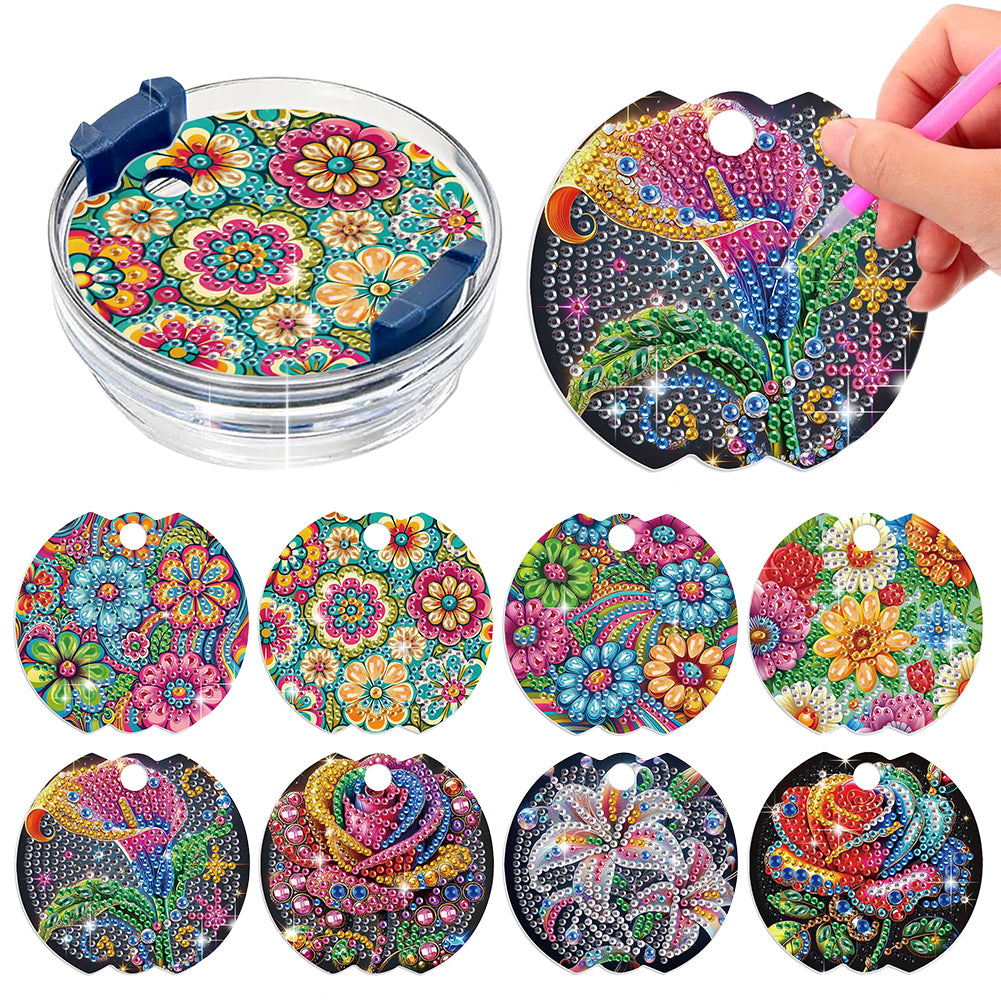 8pcs Rose DIY Diamond Art Cup Lid Accessories Bling Tumbler Lid Plate