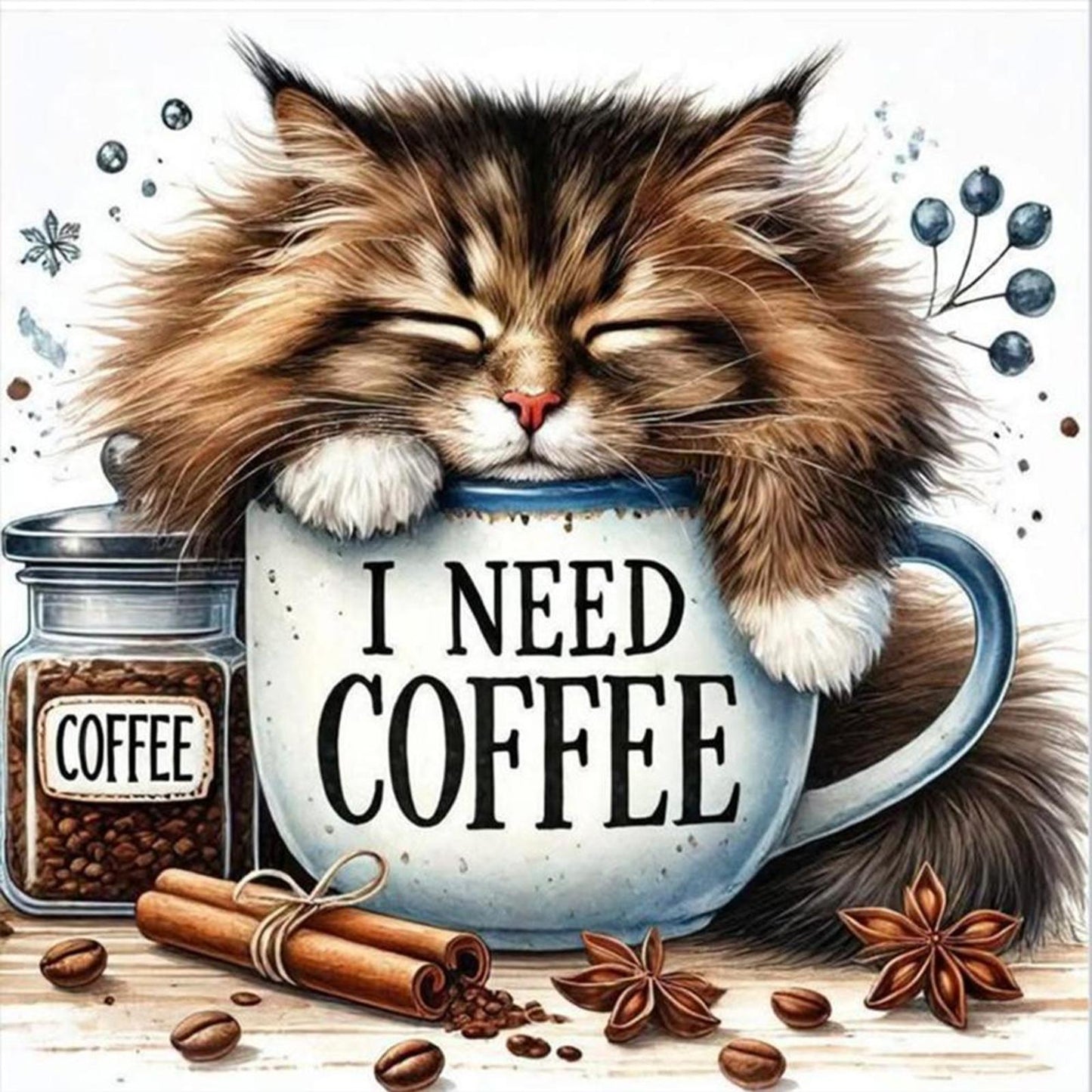 Coffee Cat - Full 11CT Counted Cross Stitch 40x40CM - Yishu