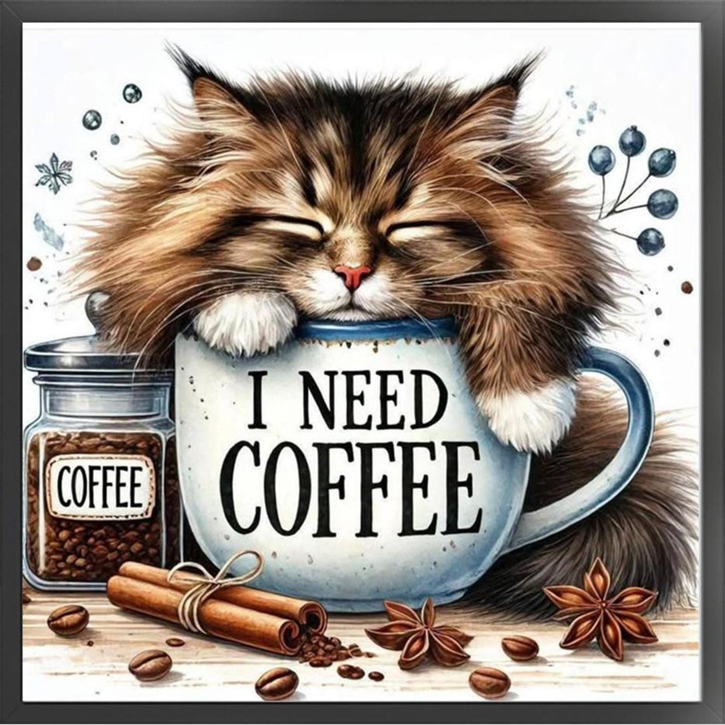 Coffee Cat - Full 11CT Counted Cross Stitch 40x40CM - Yishu