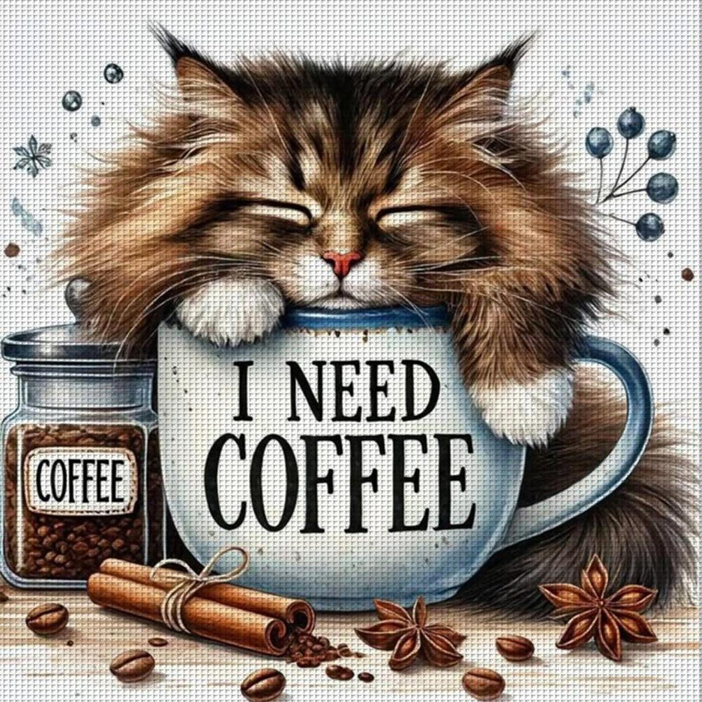 Coffee Cat - Full 11CT Counted Cross Stitch 40x40CM - Yishu