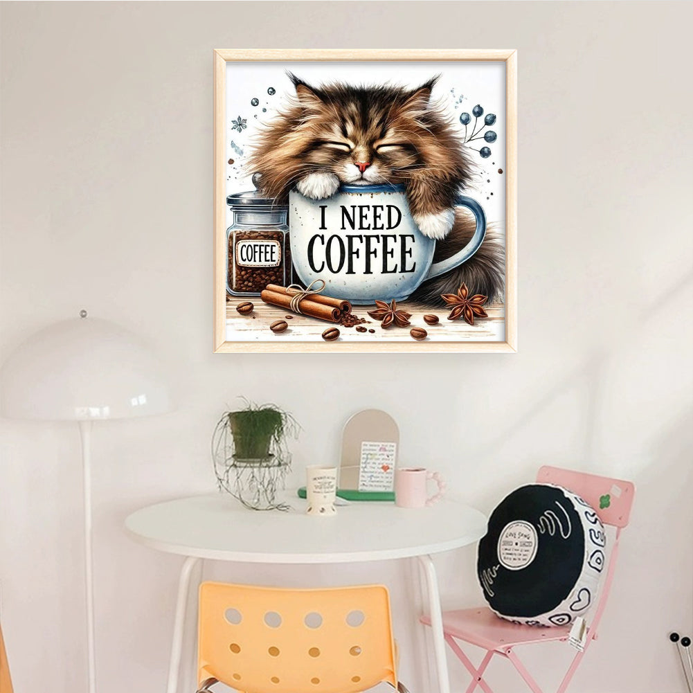 Coffee Cat - Full 11CT Counted Cross Stitch 40x40CM - Yishu