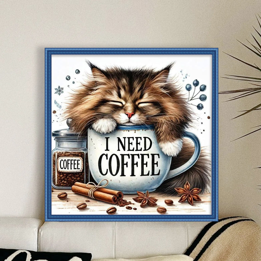 Coffee Cat - Full 11CT Counted Cross Stitch 40x40CM - Yishu