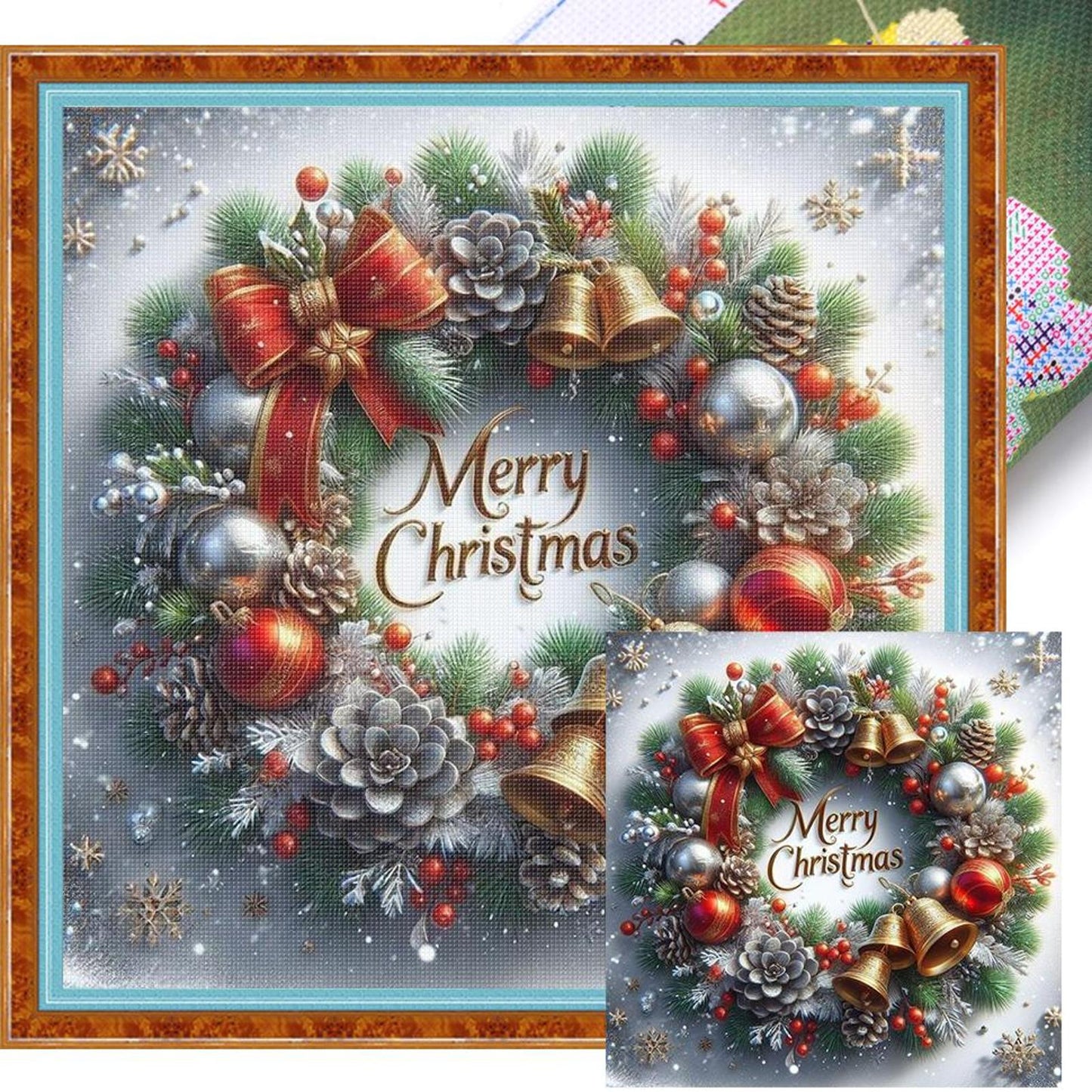 Christmas Pinecone Wreath - Full 11CT Stamped Cross Stitch 40x40CM - Huacan