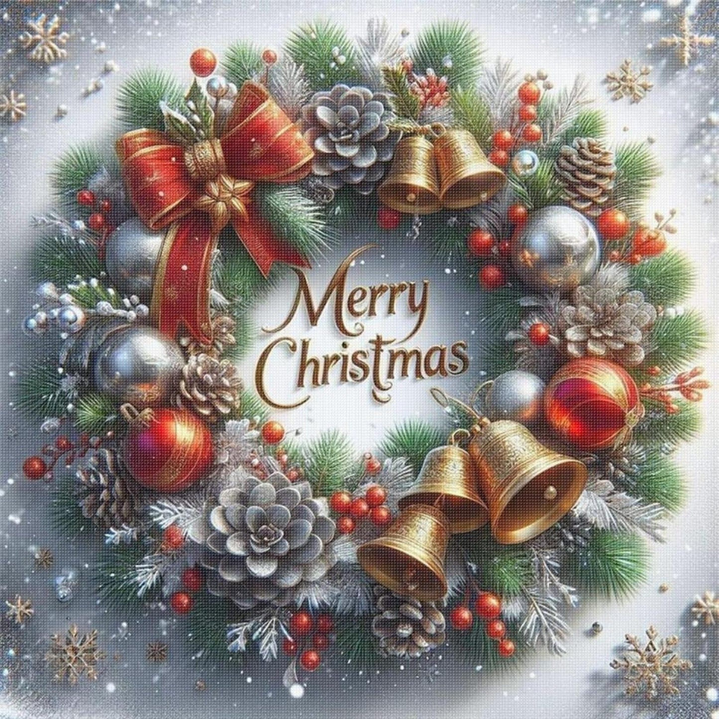 Christmas Pinecone Wreath - Full 11CT Stamped Cross Stitch 40x40CM - Huacan
