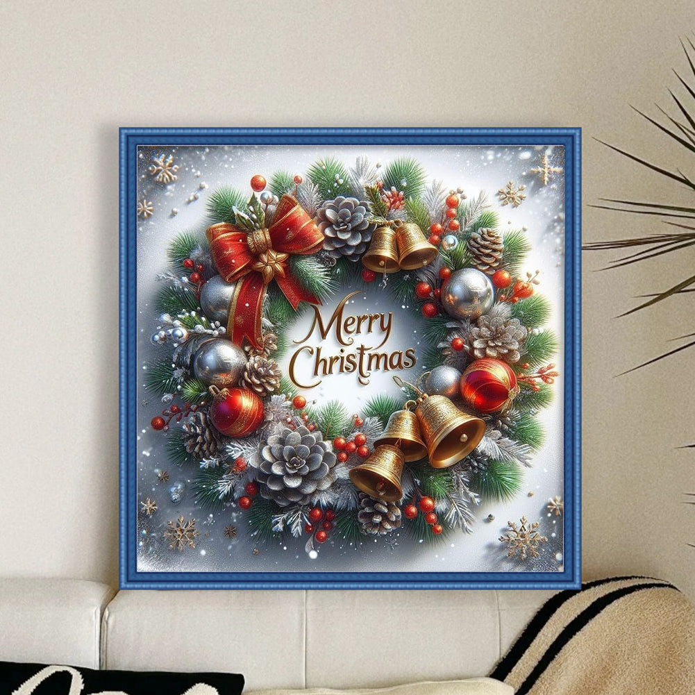 Christmas Pinecone Wreath - Full 11CT Stamped Cross Stitch 40x40CM - Huacan