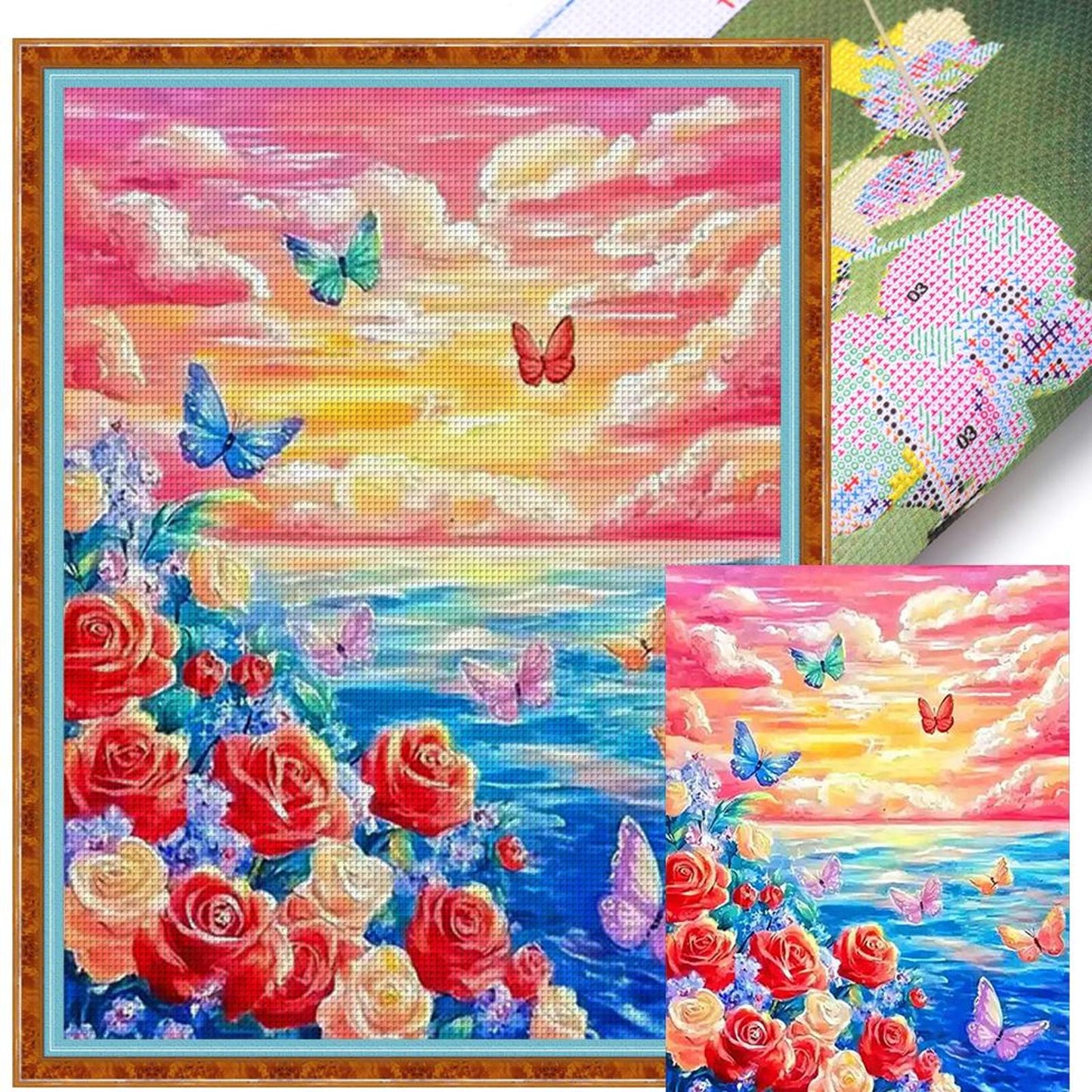 Colorful Clouds And Sea Of Flowers - Full 11CT Stamped Cross Stitch 50x62CM - Mona Lisa