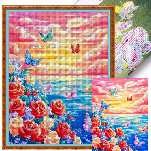 Colorful Clouds And Sea Of Flowers - Full 11CT Stamped Cross Stitch 50x62CM - Mona Lisa