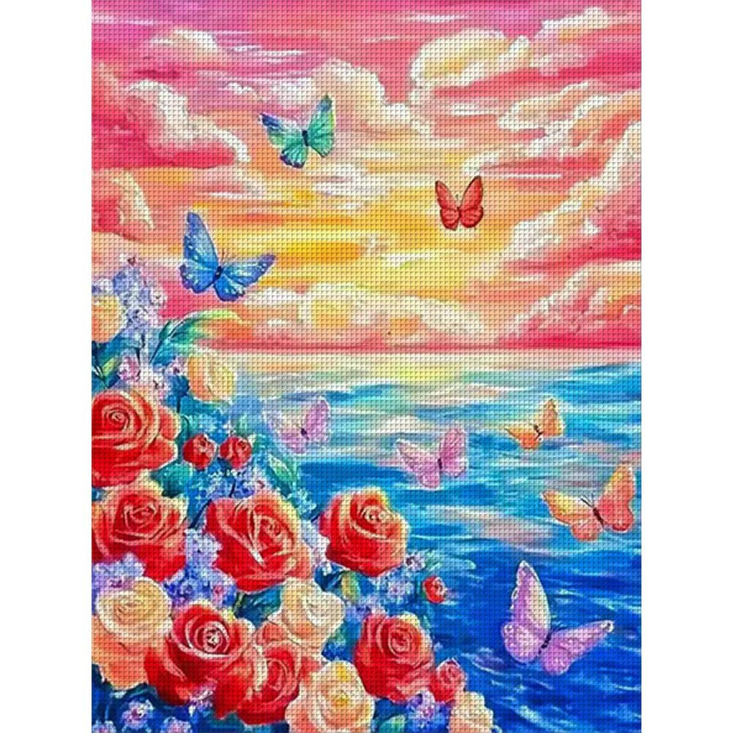 Colorful Clouds And Sea Of Flowers - Full 11CT Stamped Cross Stitch 50x62CM - Mona Lisa