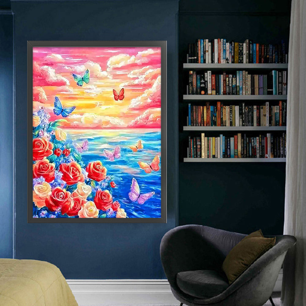 Colorful Clouds And Sea Of Flowers - Full 11CT Stamped Cross Stitch 50x62CM - Mona Lisa