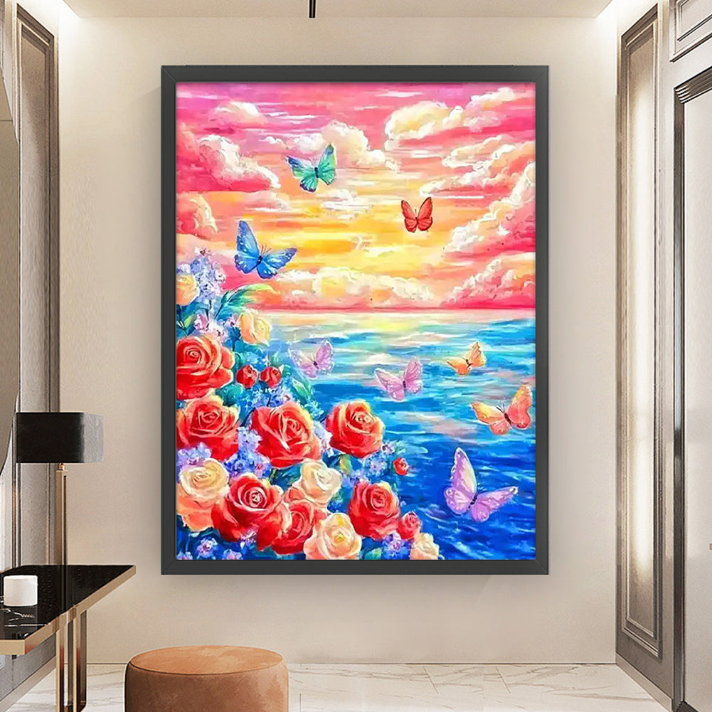 Colorful Clouds And Sea Of Flowers - Full 11CT Stamped Cross Stitch 50x62CM - Mona Lisa