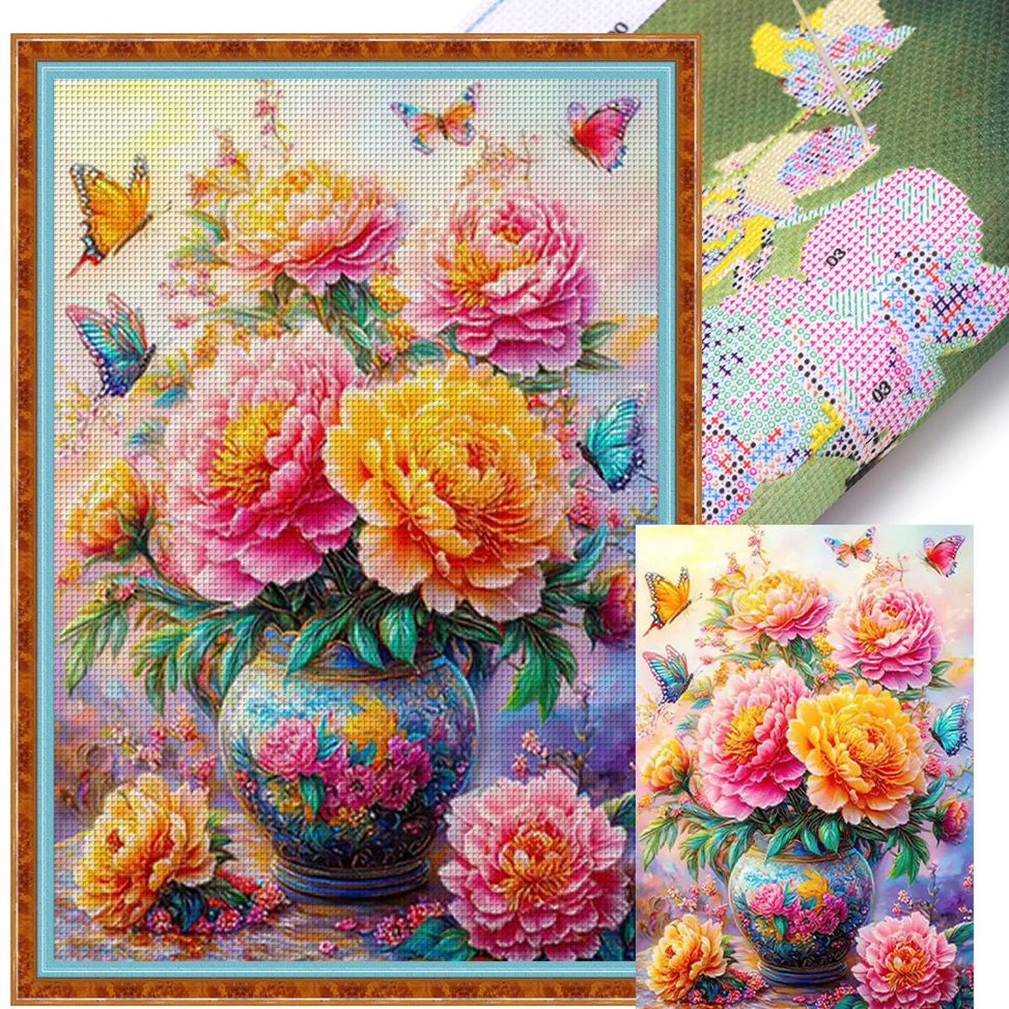Peony Vase - Full 11CT Stamped Cross Stitch 50x70CM - Mona Lisa