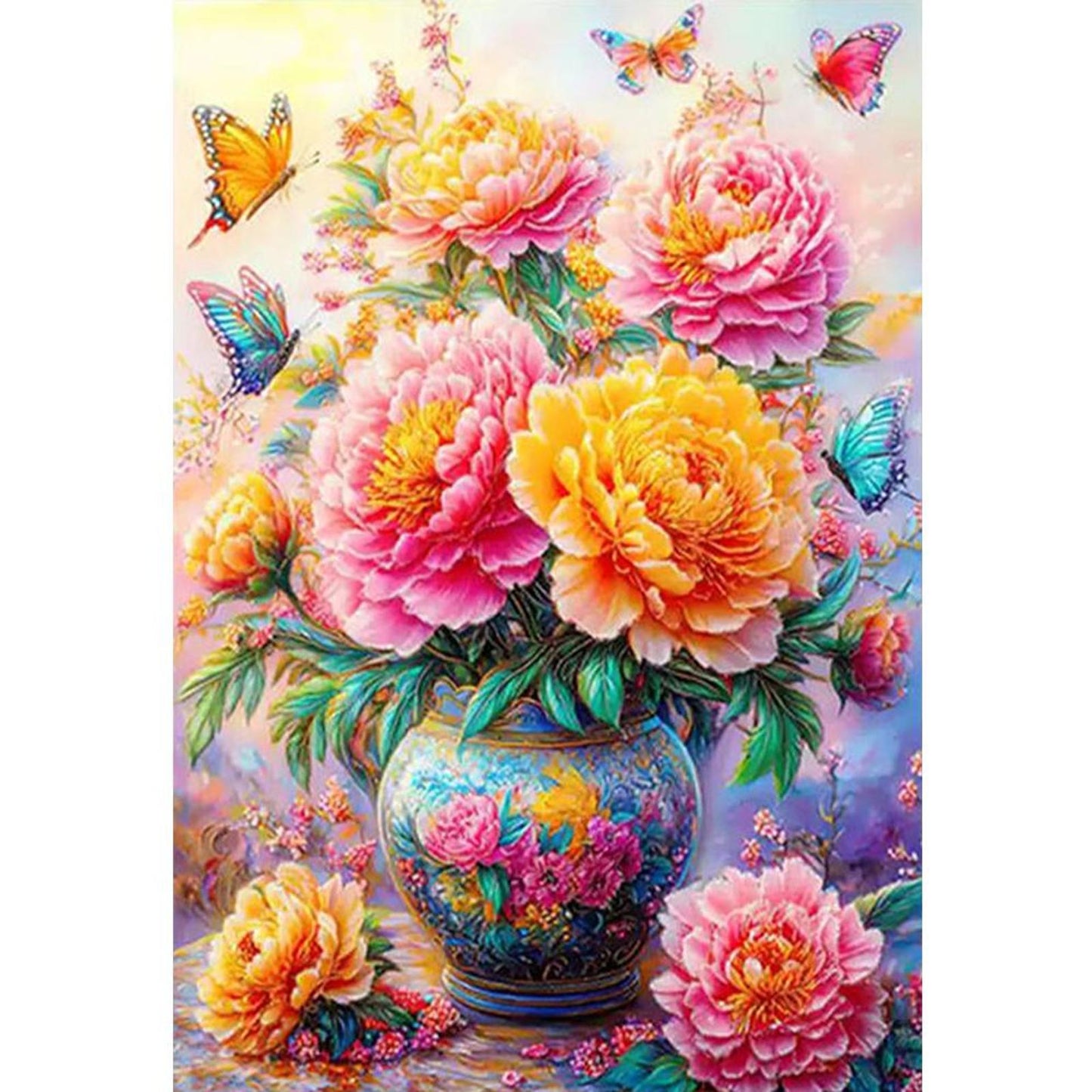 Peony Vase - Full 11CT Stamped Cross Stitch 50x70CM - Mona Lisa