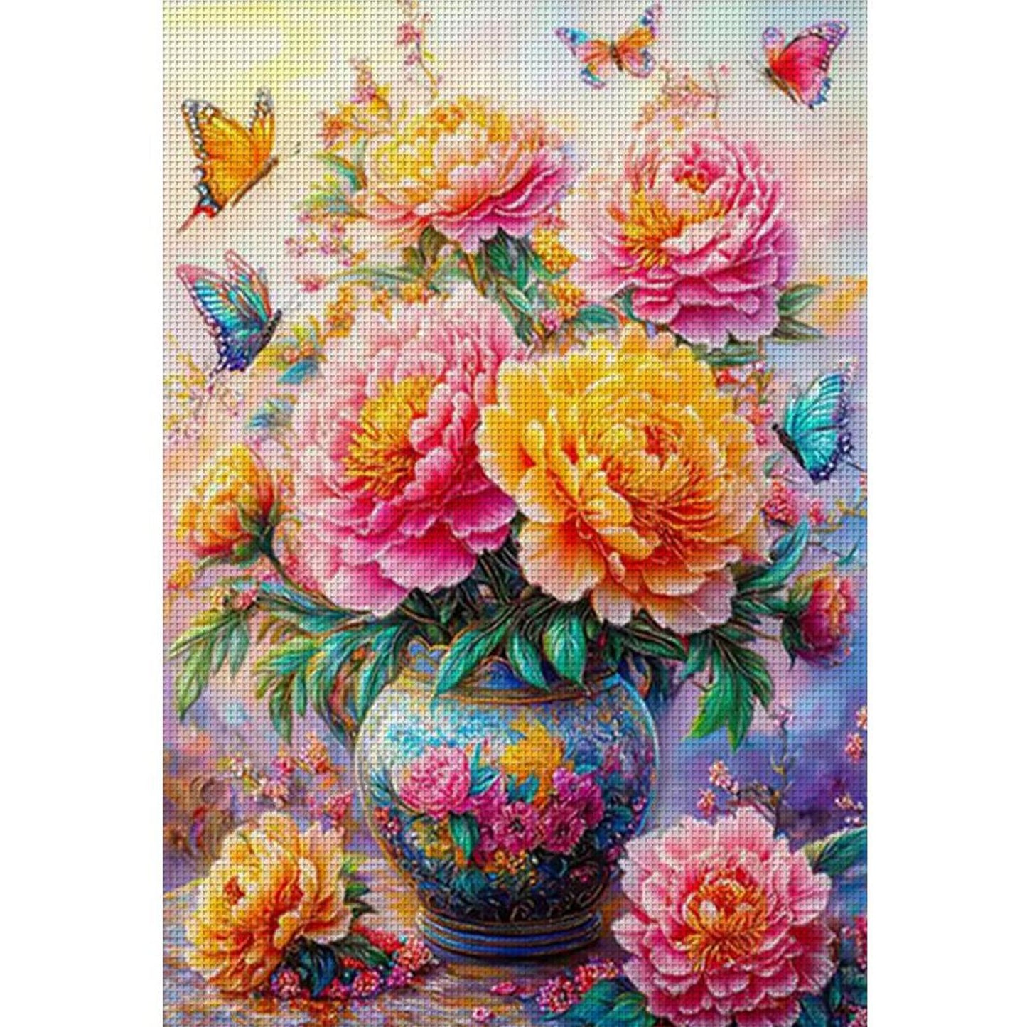 Peony Vase - Full 11CT Stamped Cross Stitch 50x70CM - Mona Lisa