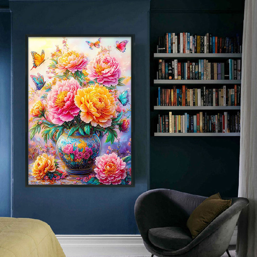 Peony Vase - Full 11CT Stamped Cross Stitch 50x70CM - Mona Lisa