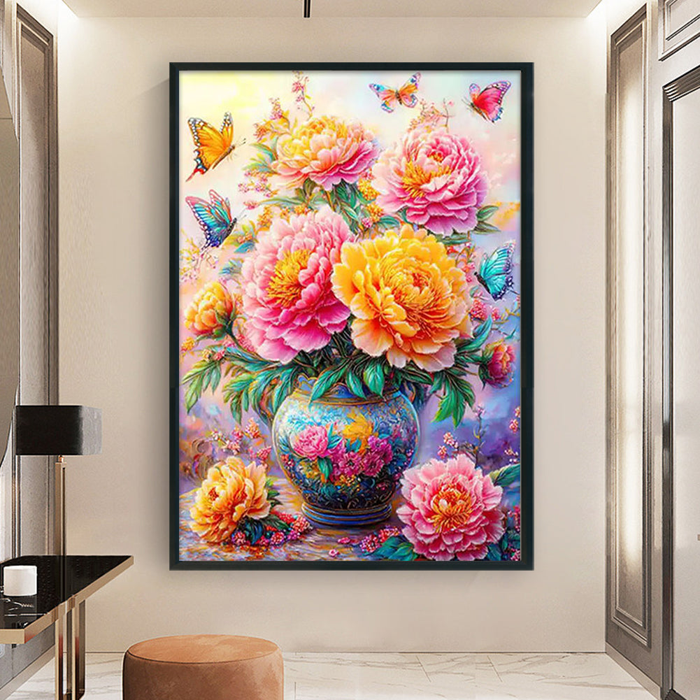 Peony Vase - Full 11CT Stamped Cross Stitch 50x70CM - Mona Lisa