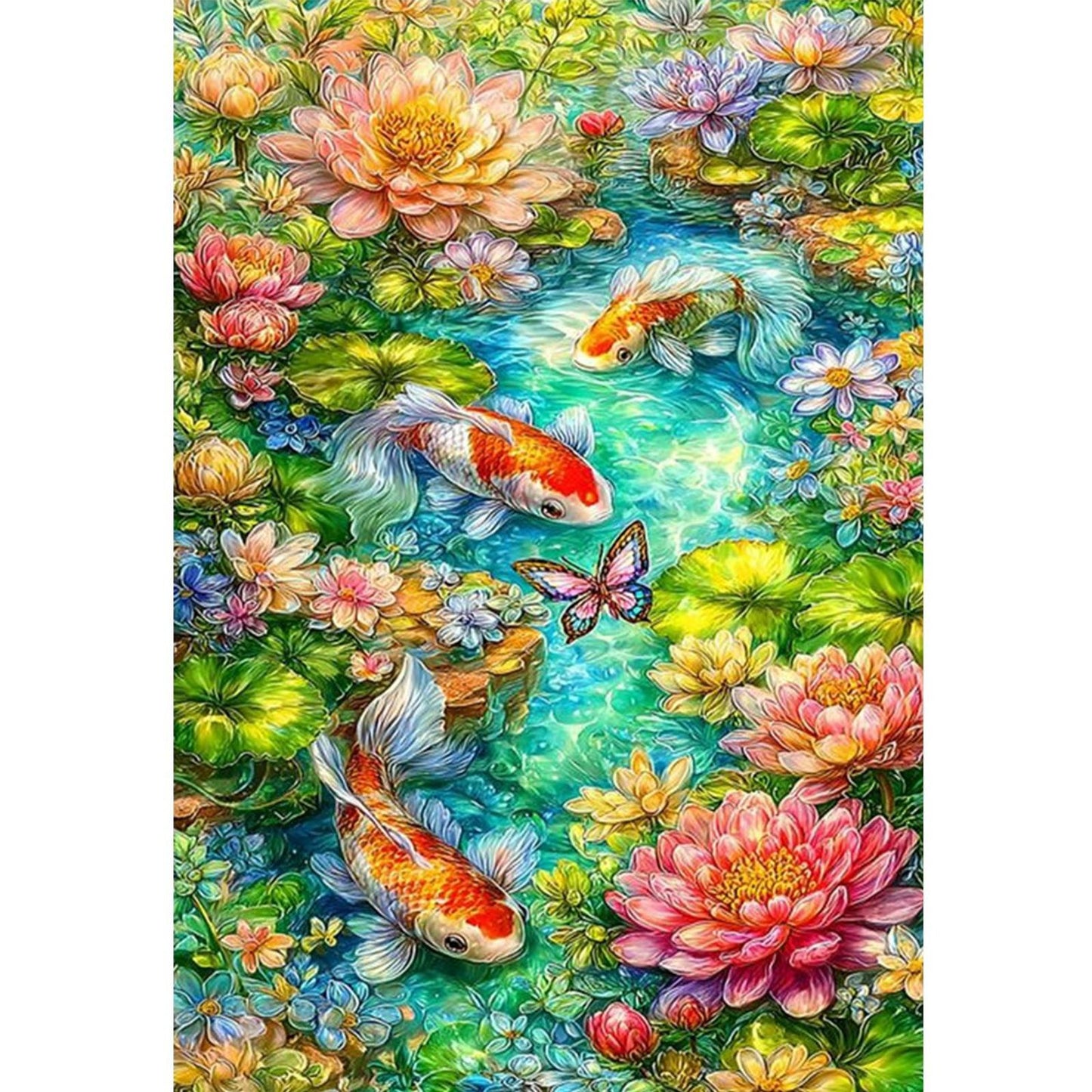 Fish Playing Among Lotus Leaves - Full 11CT Stamped Cross Stitch 50x70CM - Mona Lisa