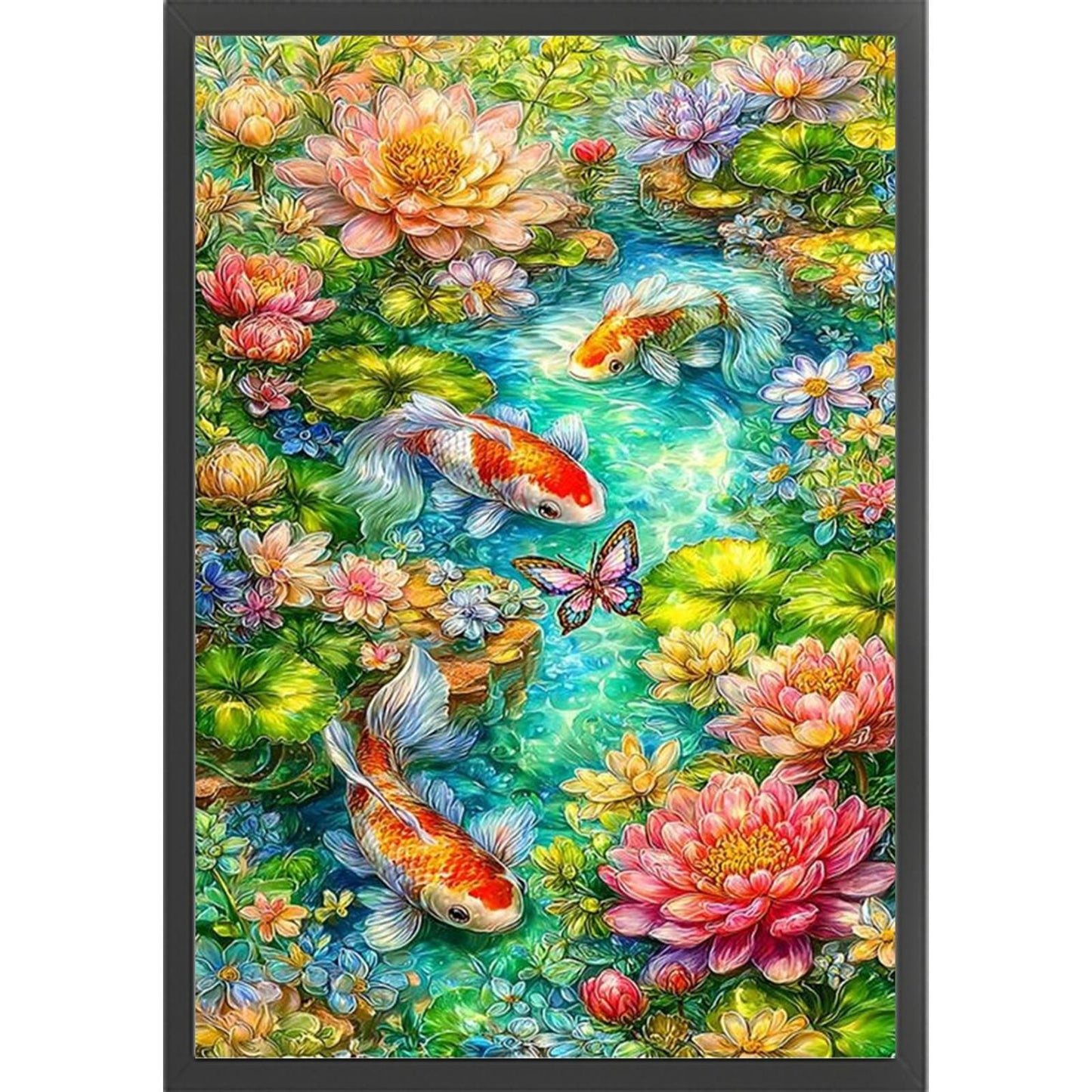 Fish Playing Among Lotus Leaves - Full 11CT Stamped Cross Stitch 50x70CM - Mona Lisa