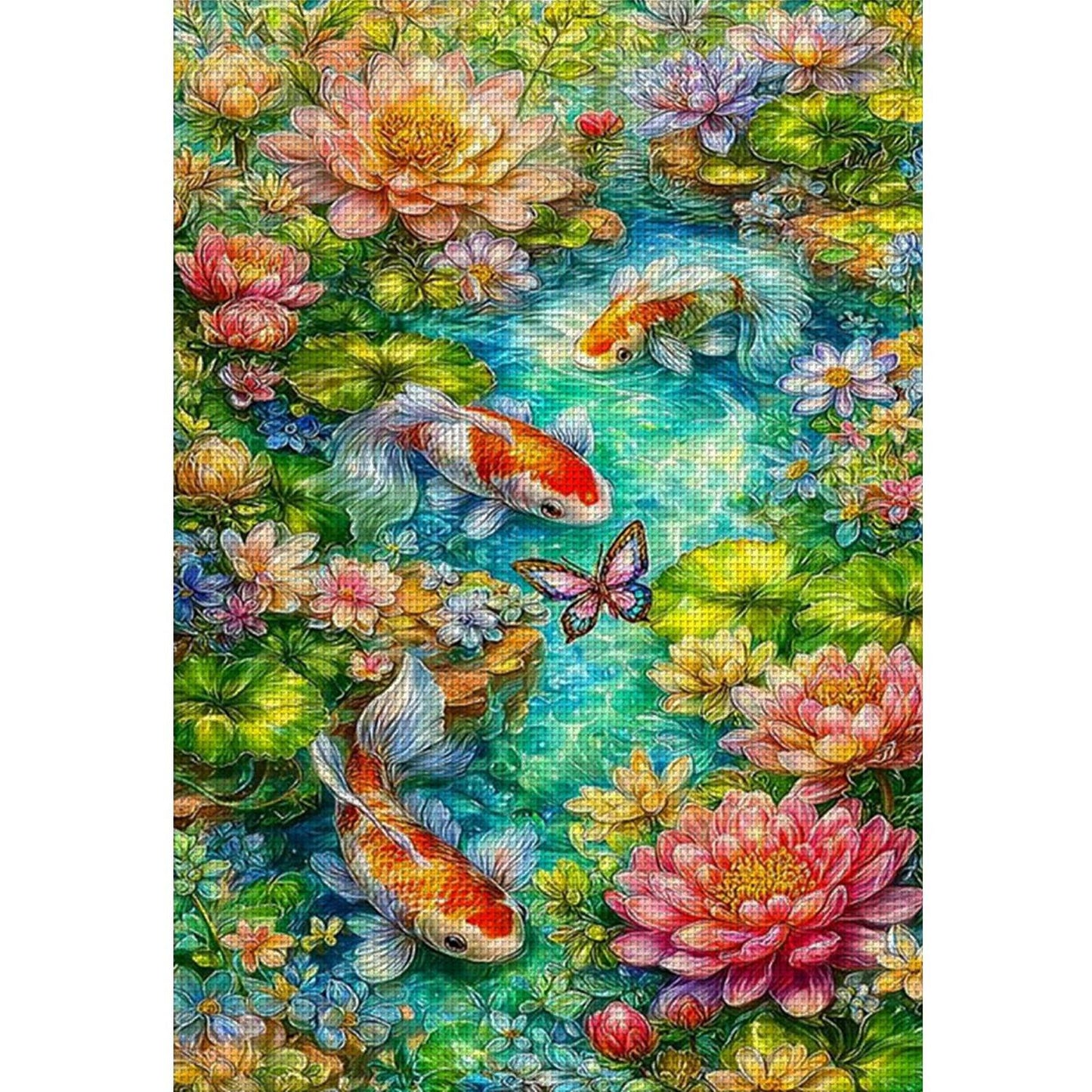 Fish Playing Among Lotus Leaves - Full 11CT Stamped Cross Stitch 50x70CM - Mona Lisa