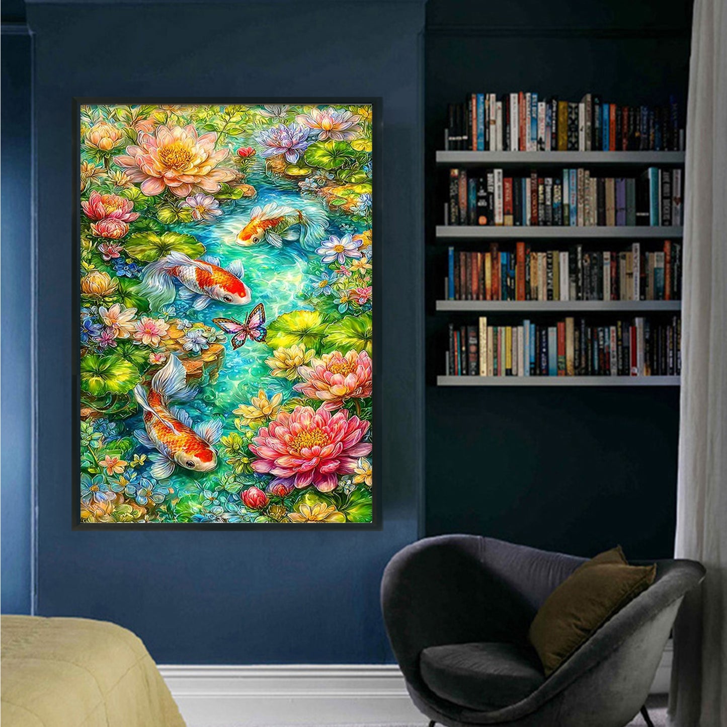 Fish Playing Among Lotus Leaves - Full 11CT Stamped Cross Stitch 50x70CM - Mona Lisa