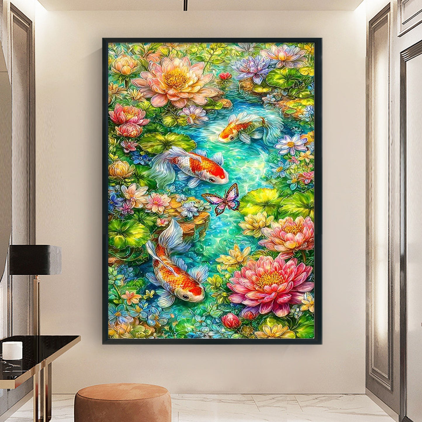 Fish Playing Among Lotus Leaves - Full 11CT Stamped Cross Stitch 50x70CM - Mona Lisa