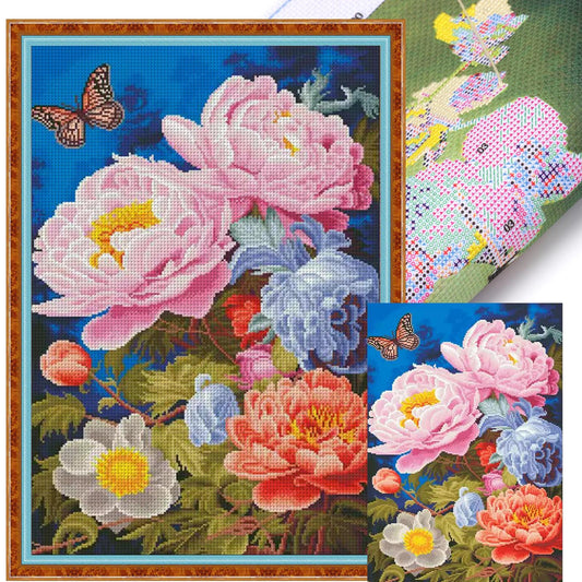 Peony - Full 11CT Stamped Cross Stitch 50x70CM - Mona Lisa