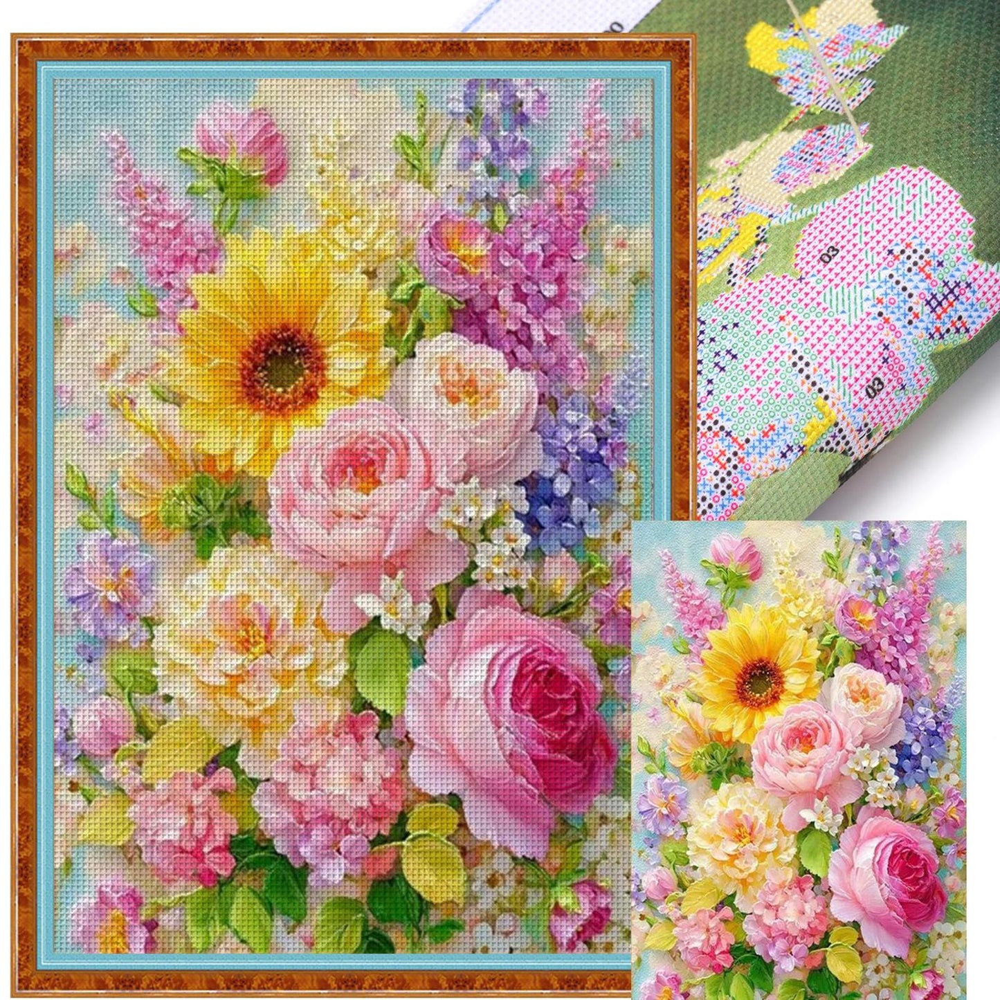 Flourishing Flowers - Full 11CT Stamped Cross Stitch 55x75CM - Mona Lisa