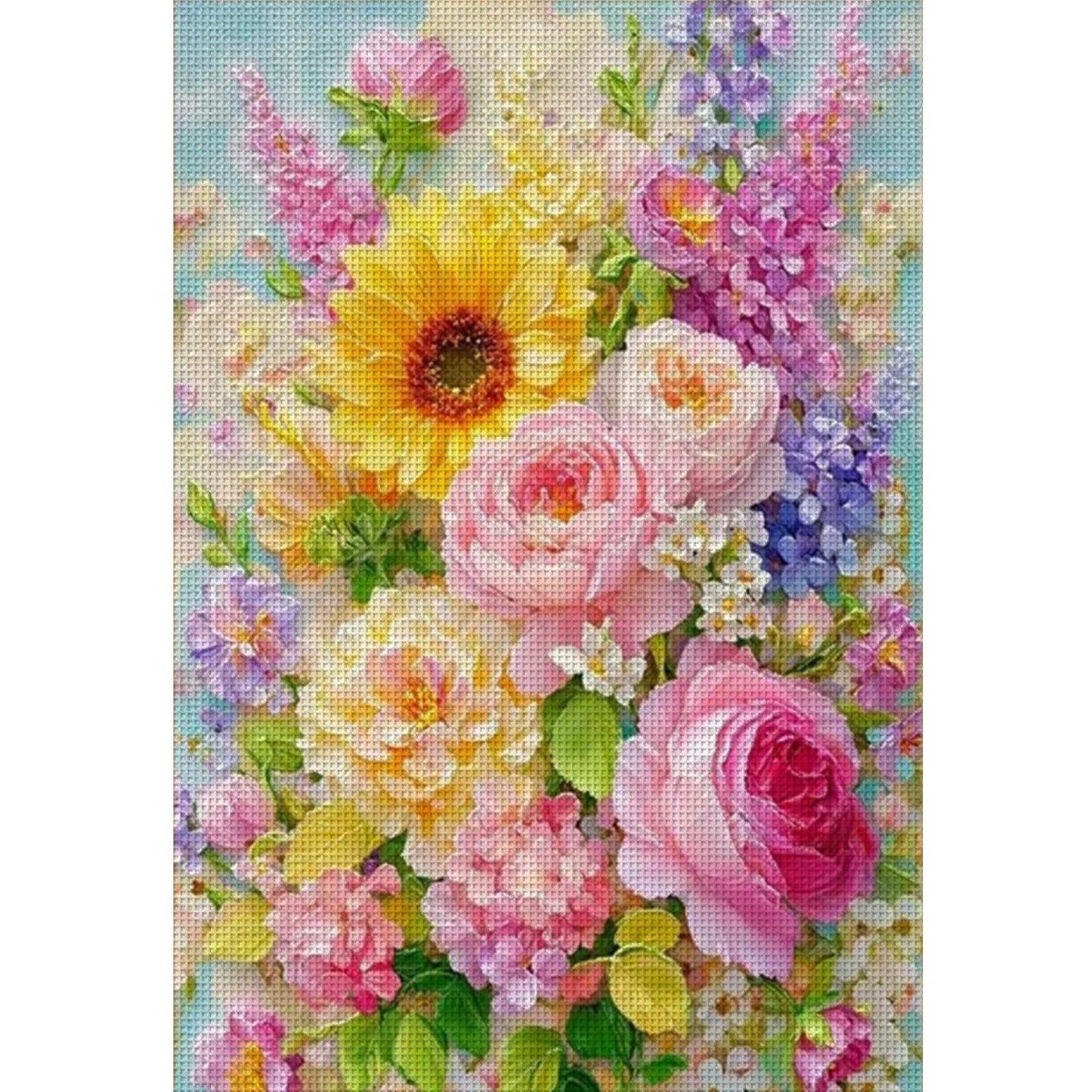 Flourishing Flowers - Full 11CT Stamped Cross Stitch 55x75CM - Mona Lisa