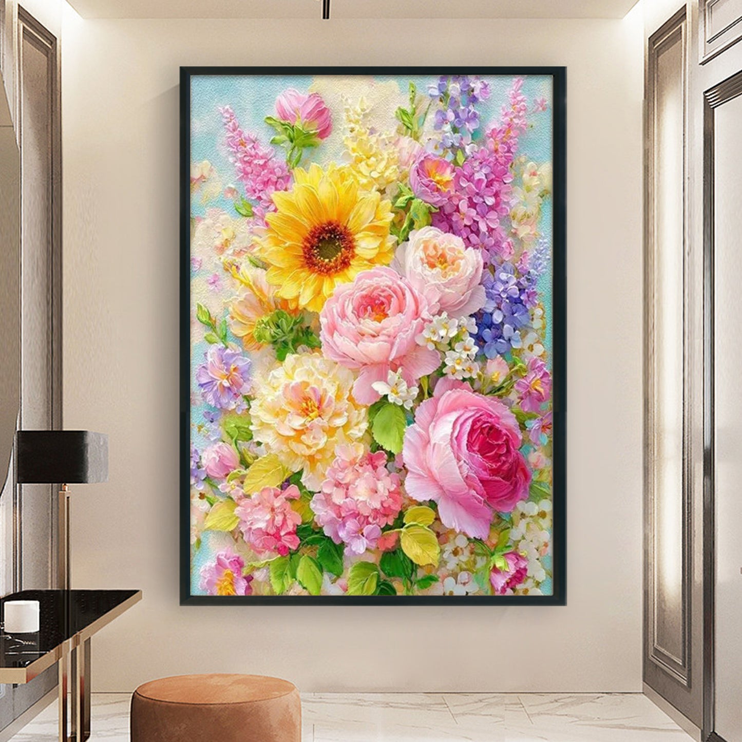 Flourishing Flowers - Full 11CT Stamped Cross Stitch 55x75CM - Mona Lisa
