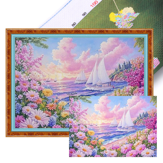Sailing Flower Message - Full 11CT Stamped Cross Stitch 85x65CM - Mona Lisa
