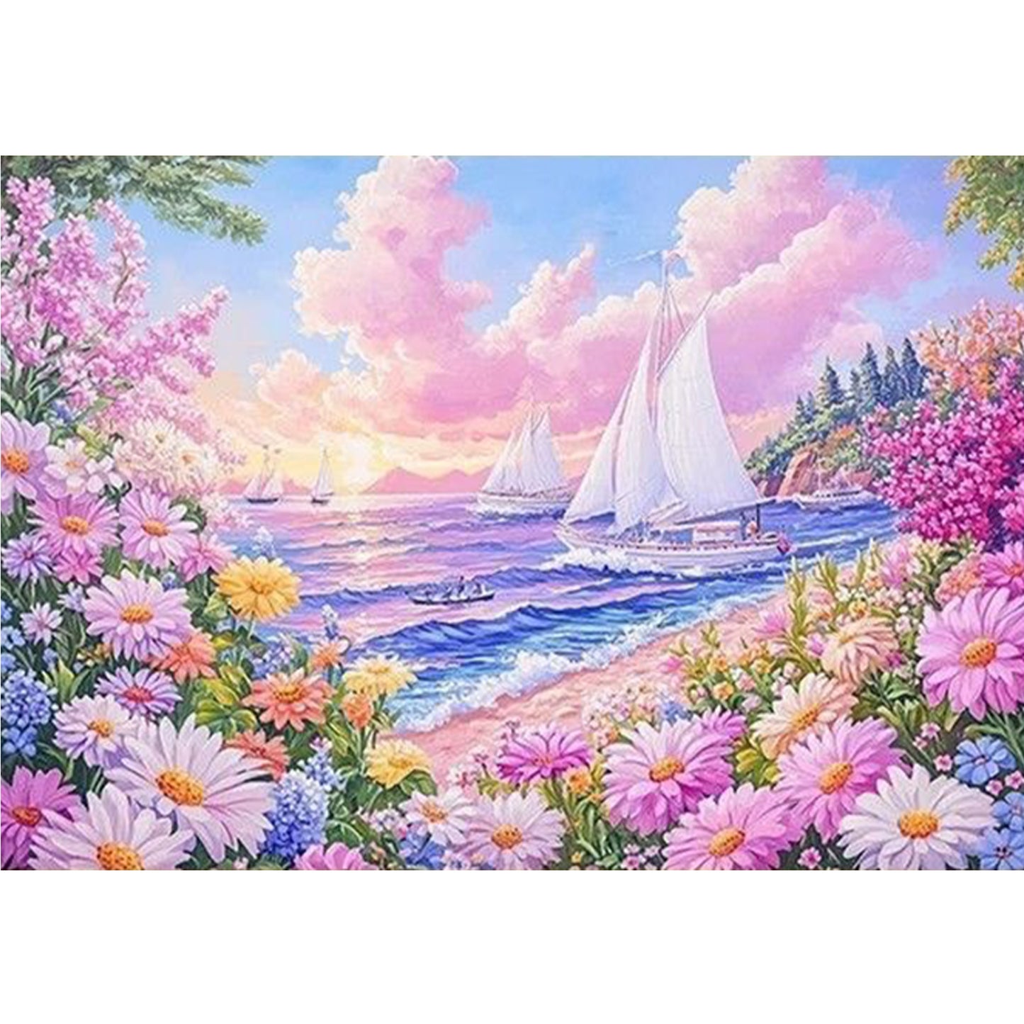 Sailing Flower Message - Full 11CT Stamped Cross Stitch 85x65CM - Mona Lisa